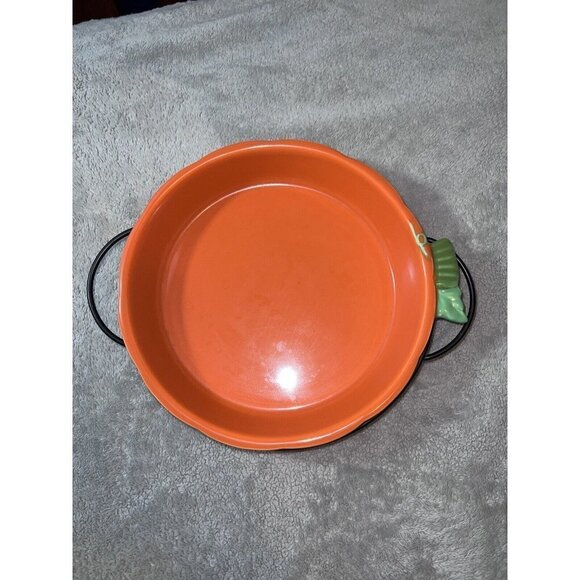 Vintage Avon China Orange PUMPKIN Pie Plate Baking Dish with Serving Stand - Picture 4 of 10
